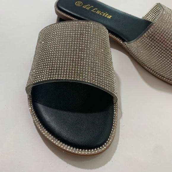 NEW Rhinestones Open Toe Slip On Sandals - Picture 2 of 6